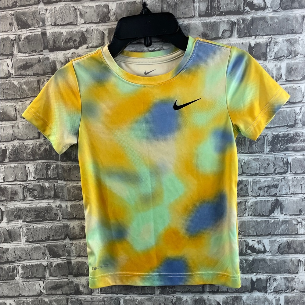 Nike Kids Yellow and Blue Patterned Tee